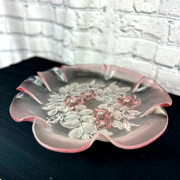 Vintage Mikasa Walther Crystal Rosella Pink Frosted Serving Platter - 13" - Picture 8 of 8